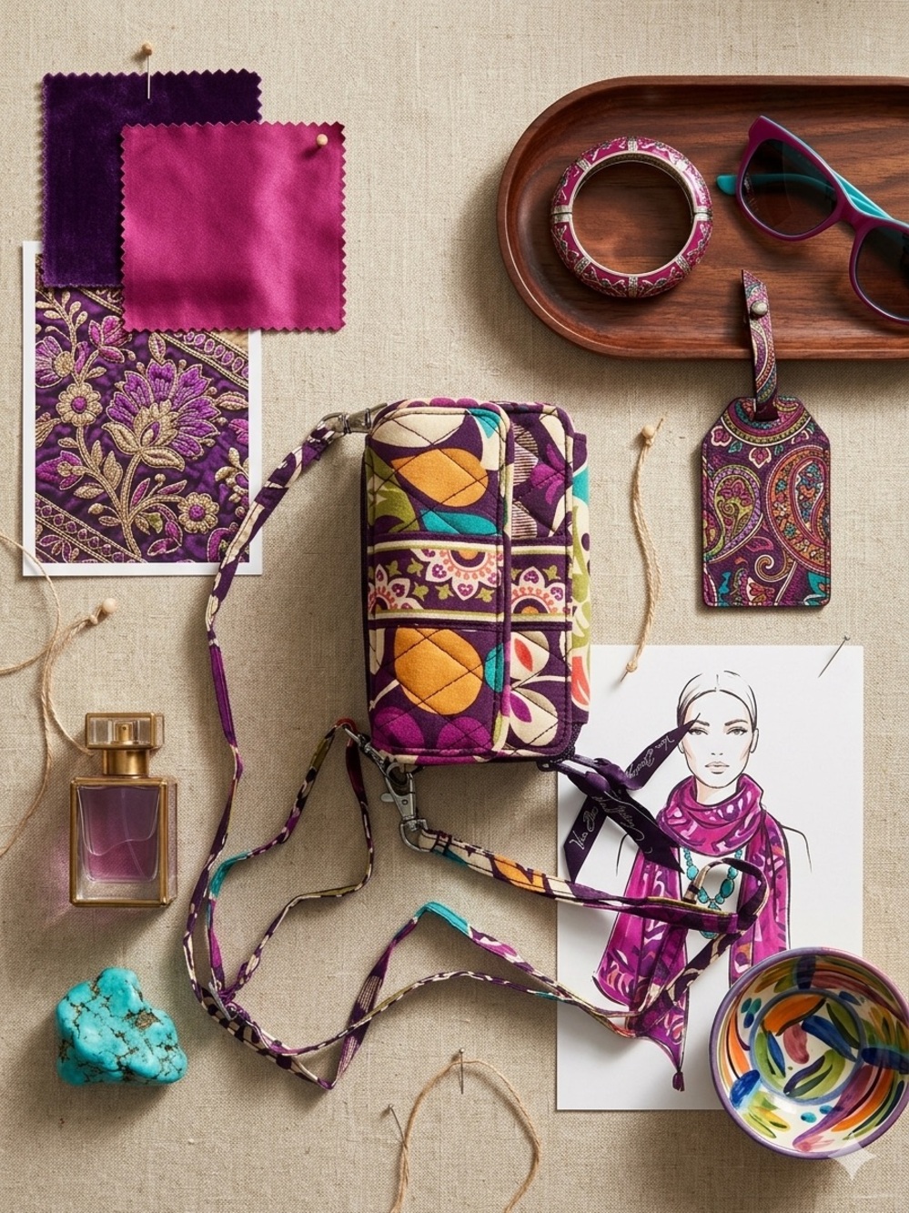 Vera Bradley All in One Crossbody and Wristlet in Plum Crazy - Retired Pattern